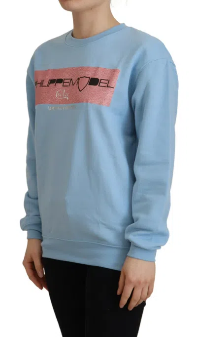 Philippe Model Light Blue Logo Printed Long Sleeves Sweater In Blue