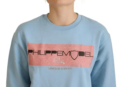 Philippe Model Light Blue Logo Printed Long Sleeves Sweater In Blue