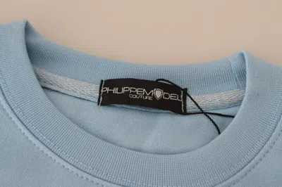 Philippe Model Light Blue Logo Printed Long Sleeves Sweater In Blue