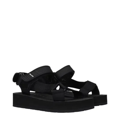 Prada Logo Strap Platform Sandals In Black
