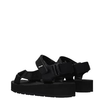 Prada Logo Strap Platform Sandals In Black