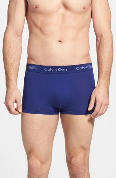 Shop Calvin Klein 3-pack Stretch Cotton Low Rise Trunks In Blue Multi