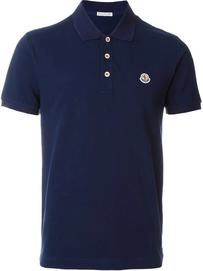 Moncler Logo Detail Cotton Piqué Polo Shirt, Navy In Blue