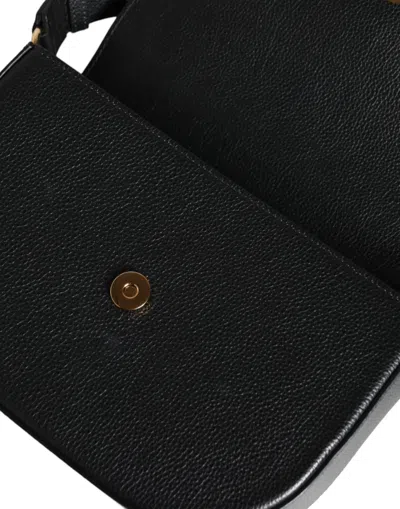 Versace Black Grainy Calf Leather Logo Crossbody Shoulder Bag In Black