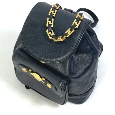 Pre-owned Versace Black Leather Backpack ()