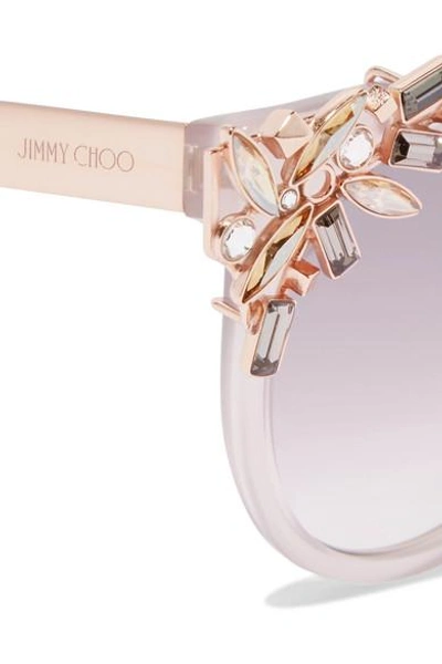 Shop Jimmy Choo Vivy/s Round-frame Embellished Acetate And Gold-tone Sunglasses