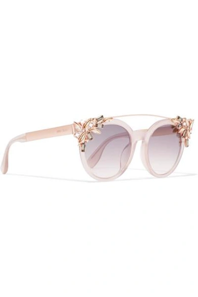 Shop Jimmy Choo Vivy/s Round-frame Embellished Acetate And Gold-tone Sunglasses