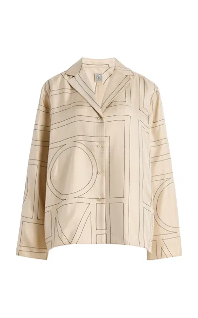 Totême Toteme Women's Ivory Monogram Monogram-embroidered Relaxed-fit Silk-twill Pyjama Top