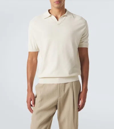 Canali Cotton And Silk-blend Polo Shirt In Neutral