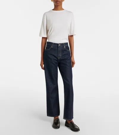 Frame Womens Rinse The Hang Five-pockets Straight-leg Mid-rise Denim Jeans In Blue