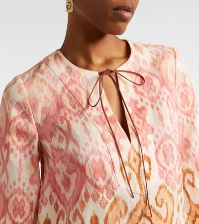 Zimmermann Aster Print Long Sleeve Linen Shift Dress In Multi