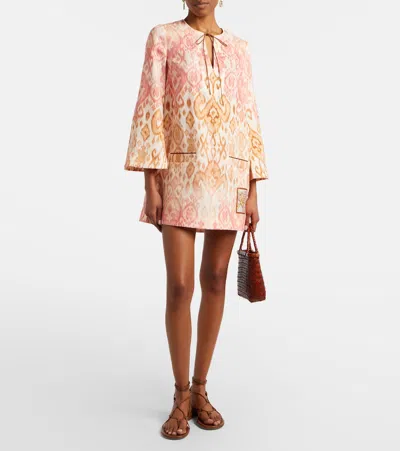 Zimmermann Aster Print Long Sleeve Linen Shift Dress In Multi