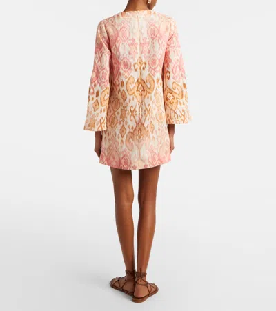 Zimmermann Aster Print Long Sleeve Linen Shift Dress In Multi