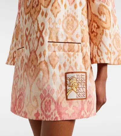 Zimmermann Aster Print Long Sleeve Linen Shift Dress In Multi