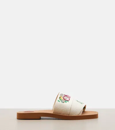 Chloé Mini Ribbons Embroidered Citrus Motif Sandals In White