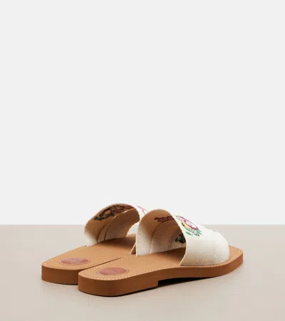 Chloé Mini Ribbons Embroidered Citrus Motif Sandals In White