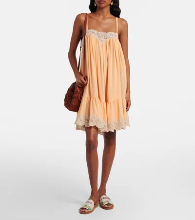 Chloé Mini Ribbons Embroidered Citrus Motif Sandals In White