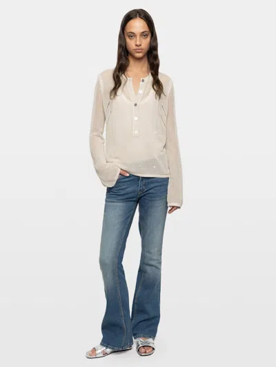 Zadig & Voltaire Womens Vanille Mandala Button-neck Cotton-blend Henley Jumper In Neutral