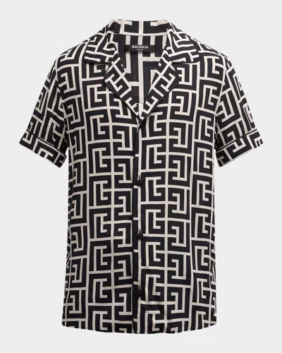 Balmain -style Relaxed Fit Shirt Collar Mini Short-sleeve Button-up With Piped Trim In Multi
