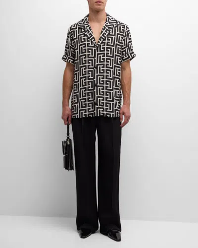Balmain -style Relaxed Fit Shirt Collar Mini Short-sleeve Button-up With Piped Trim In Multi