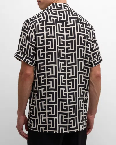 Balmain -style Relaxed Fit Shirt Collar Mini Short-sleeve Button-up With Piped Trim In Multi
