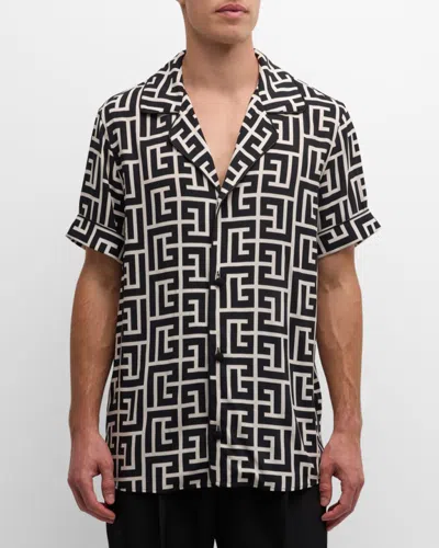 Balmain -style Relaxed Fit Shirt Collar Mini Short-sleeve Button-up With Piped Trim In Multi