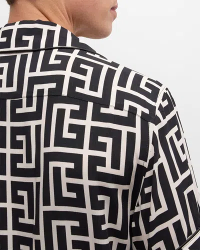 Balmain -style Relaxed Fit Shirt Collar Mini Short-sleeve Button-up With Piped Trim In Multi