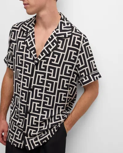 Balmain -style Relaxed Fit Shirt Collar Mini Short-sleeve Button-up With Piped Trim In Multi