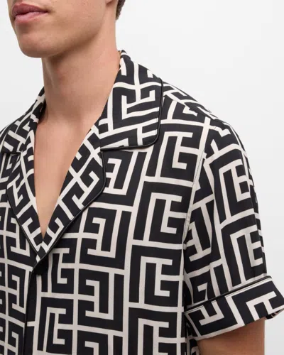 Balmain -style Relaxed Fit Shirt Collar Mini Short-sleeve Button-up With Piped Trim In Multi