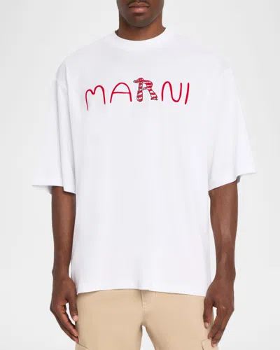 Marni Cotton T-shirt With Flocked Animal Alphabet Logo In Multi