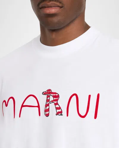 Marni Cotton T-shirt With Flocked Animal Alphabet Logo In Multi