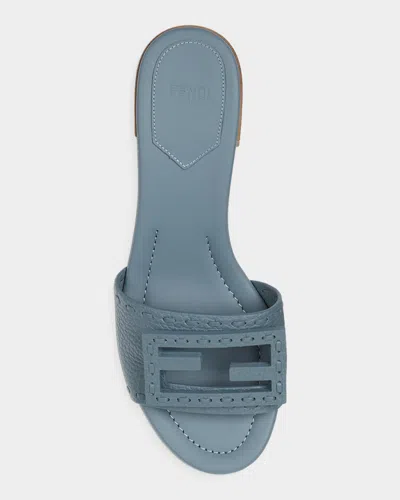Fendi 45mm Ff Baguette Vitello Leather Slide Sandals In Blue