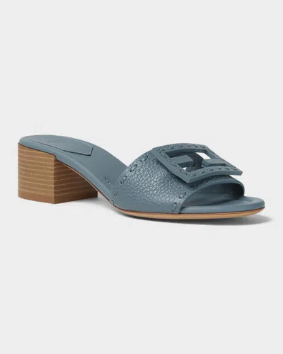Fendi 45mm Ff Baguette Vitello Leather Slide Sandals In Blue