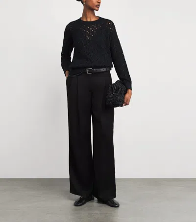 Eleventy Cotton-blend Open-work Sweater In Black