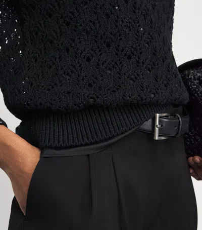 Eleventy Cotton-blend Open-work Sweater In Black
