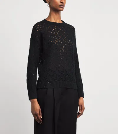 Eleventy Cotton-blend Open-work Sweater In Black