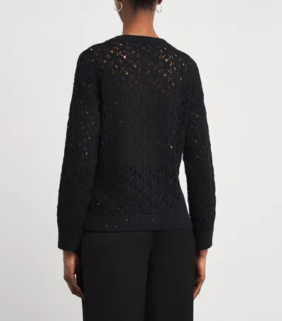 Eleventy Cotton-blend Open-work Sweater In Black