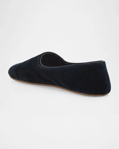 The Row Ponti Velvet Leather Sole Slippers In Black