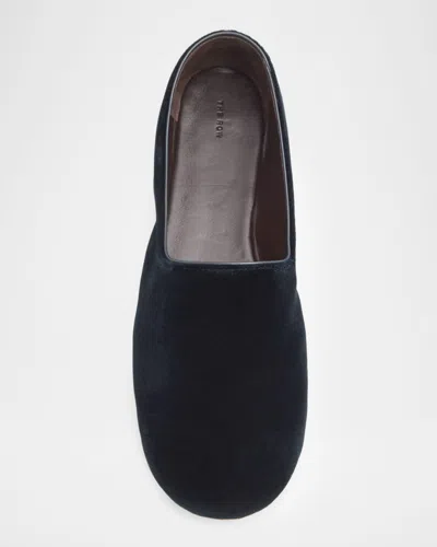 The Row Ponti Velvet Leather Sole Slippers In Black