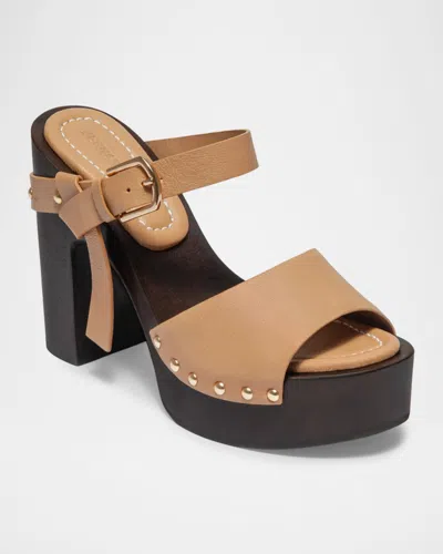 Bernardo 115mm Luxor Leather Platform Clogs In Neutral