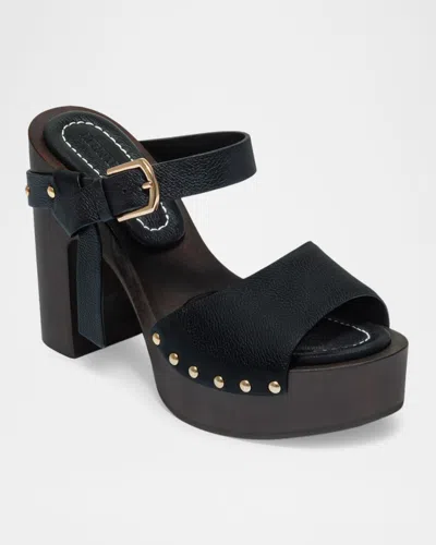 Bernardo 115mm Luxor Leather Platform Clogs In Black