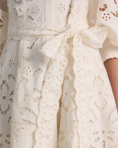 Alice And Olivia Lucy Embroidered Longsleeve Mini Shirt Dress With Tie Belt In White