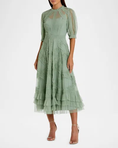Mac Duggal 8058 Short Ruffled Tiered Cocktail Midi Dress In Green