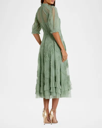 Mac Duggal 8058 Short Ruffled Tiered Cocktail Midi Dress In Green