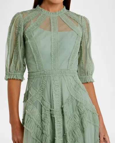 Mac Duggal 8058 Short Ruffled Tiered Cocktail Midi Dress In Green