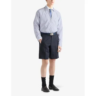 Prada Technical Fabric Shirt With Striped Pattern In Blue