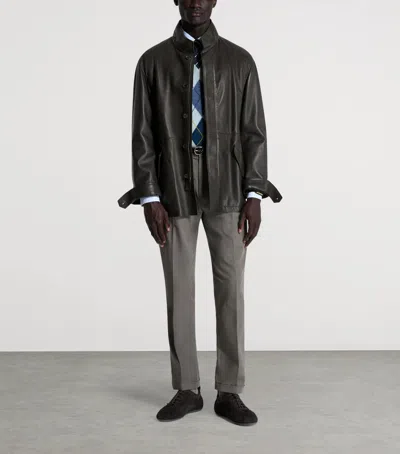 Dunhill Leather Jacket In Brown