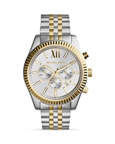 Shop Michael Kors Tone Lexington Chronograph Watch, 45mm In Silver/gold