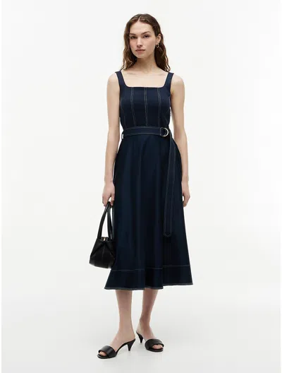 Tommy Hilfiger Contrast Stitch Belted Midi Dress In Blue