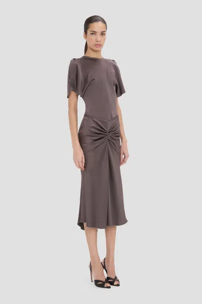 Victoria Beckham Womens Ore Bela Draped Satin Midi Skirt In Gray